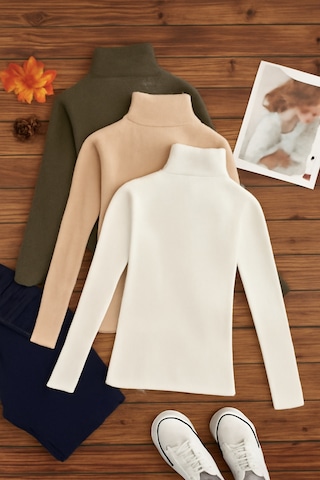 3'lü Paket Kadın Basic Tam Balıkçı Yaka Kazak Çok Renkli-1