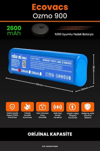 Ecovacs Deebot Ozmo 900 2600mAh Robot Süpürge Bataryası