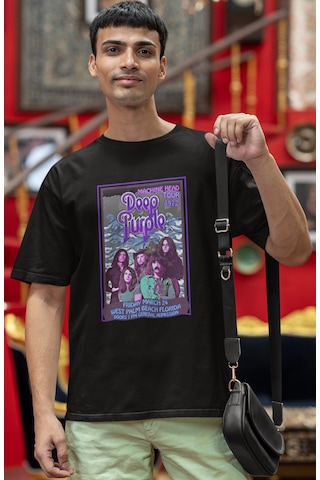 Sevbano Deep Purple Rock Metal Müzik Grubu Baskılı Unisex Oversize Tişört Siyah
