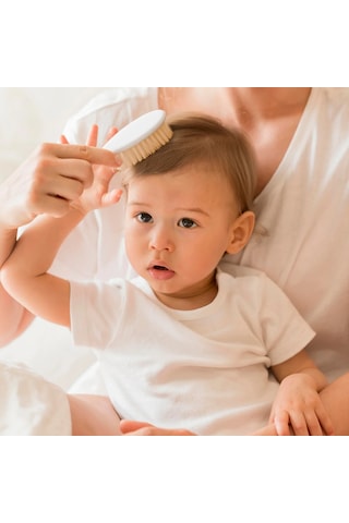 Babyjem Sertifikalı Yumuşak Doğal Bebek Kıl Fırça Tarak Seti Gri