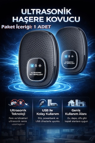 Plentiful Ultrasonik Haşere Kovucu Usb 5v Fare, Böcek, Sinek Ve Karınca Uzaklaştırıcı Kimyasalsız Siyah