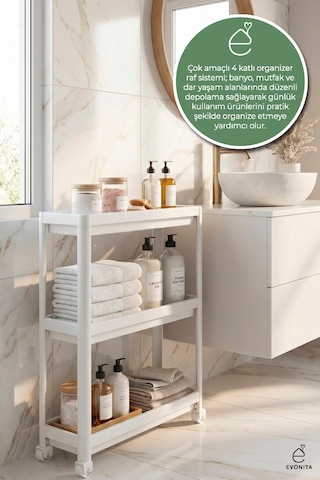 3 Katlı Tekerlekli Banyo Rafı Organizer Mutfak Düzenleyici Çok Amaçlı Servis Arabası Renkli 61503352