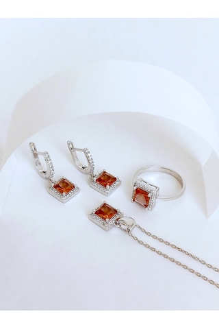 Gümüş Zultanit Sultan Taşlı Tasarım Kolye Küpe Yüzük Kadın Set 15