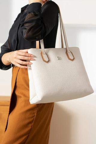 Just Polo Kadın Gofraj Baskılı Büyük Boy El Çantası 4028 Krem - Taba