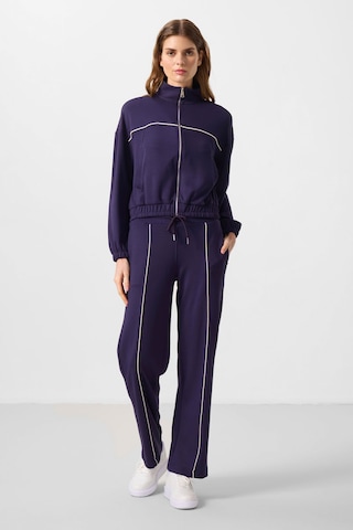 Koyu Mor Yumuşak Dokulu Dik Yaka Oversize Lastikli Kadın Eşofman Takım - 95349 Koyu Mor