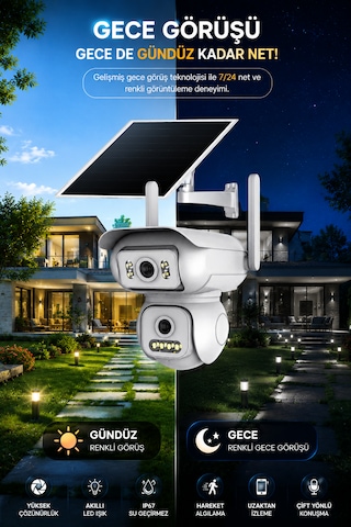 2 Kameralı 6mp 4g Sim Kartlı Solar Panelli Sürekli Kayıt Teknolojili Güvenlik Kamerası