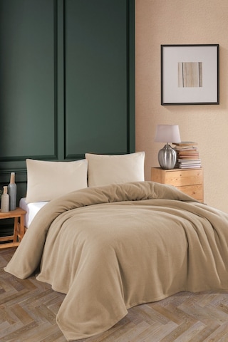 Renkli Gofret Desen Çift Kişilik Yatak Örtüsü Otel Pike 200x230cm Bej