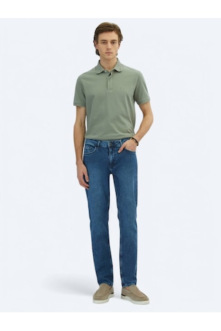 Orta Mavi Slim Fit Denim Pamuk Karışımlı Pantolon Orta Mavi