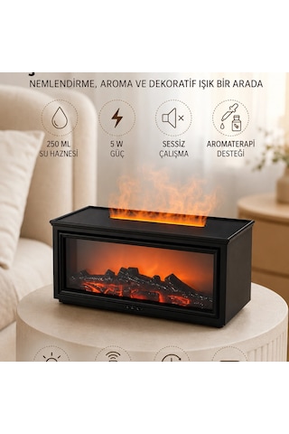 Alev Efektli Aroma Yayıcı Hava Nemlendirici Uzaktan Kumandalı Gece Lambası