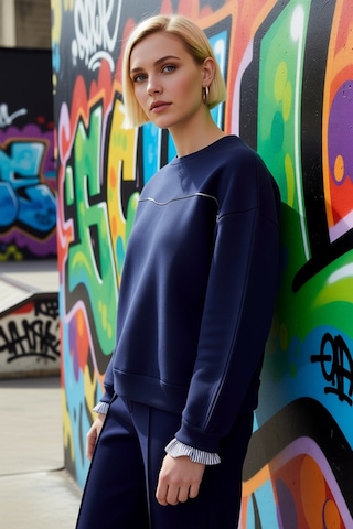 Benerly Kadın Bisiklet Yaka Düşük Kol Uzun Kollu Sweatshirt Fonksiyonel D Lacivert