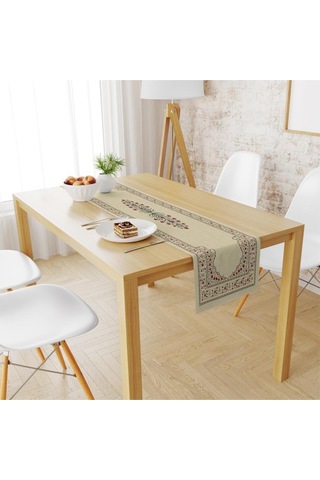 Red Tulip Runner 140x45cm Lale Desenli, Ince Keten, Uluslararası Yıkama Ve Solmama Sertifikası Çok Renkli