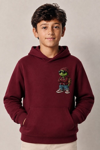 Esila Kids Erkek Çocuk Kapüşonlu Baskılı Sweatshirt Kanguru Cepli Günlük Hoodie Bordo