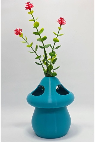 Kalemlik Turkuaz Sima Mantar Çiçekli Üç Gözlü Kalemlik Düzenleyici Turkuaz