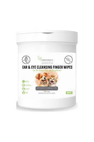 Greenwich Bitkisel İçerikli Kedi Köpek Göz Kulak Mendili 50 Adet / Gözyaşı Kiri / Kulak Akıntısı / Kaşıntı Tahriş Giderici / Parmak Mendil / Vegan