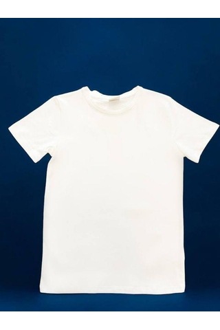 Cantoy Çocuk Pamuklu Bisiklet Yaka Basic Tshirt-14651 Ekru