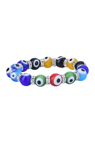 Stretch 10 Mm Multi Renkli Nazar Boncuklu Kristal Taşlı Rondela Bileklik Diğer