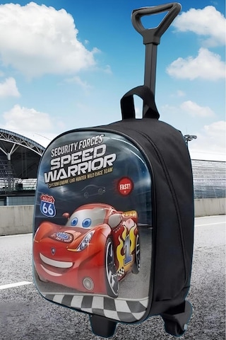 Tezzgelsin Anaokulu Çocuk Action Cars Yarış Araba 5d Baskılı Çekçekli Tekerli Kreş Okul Çantası Sırt Çantası Kirmizi