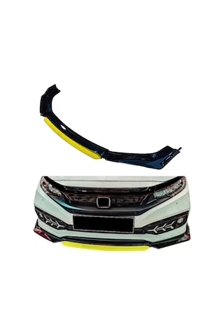 Üniversal Lip Honda Civic FC5 Tip Sarı Detaylı Ön Tampon Eki Kanatlı Lip 4 Parça