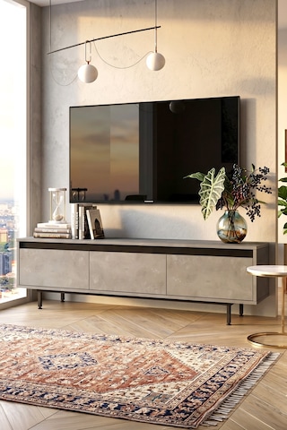 Yurudesign Luvio Tv Ünitesi Sehpası Metal Ayaklı 160Cm Beton-Siya
