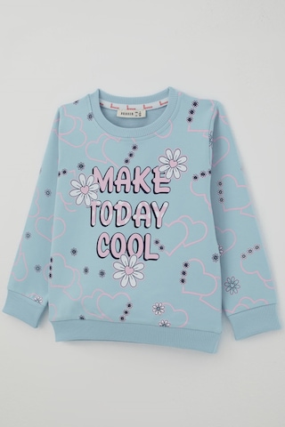 Breeze Kız Çocuk Cool Sweatshirt Çiçek Desenli Kalpli 3-8 Yaş , Açık Mavi