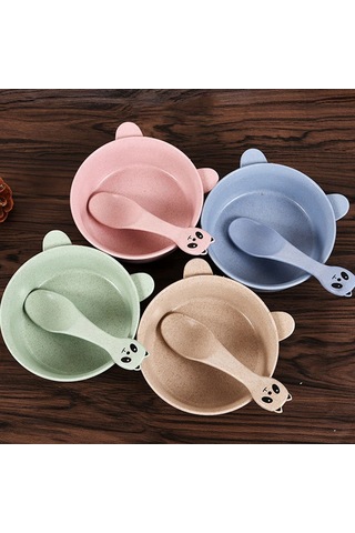 Sones Balcherlam Baby Buğday Sapı Malzemeler Kaseler + Kaşık Seti, Rastgele Renk Teslimatı