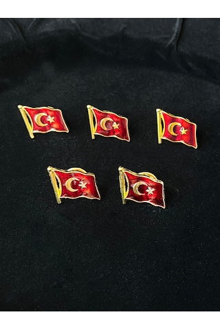 Türk Bayraklı Yaka Rozeti 5'li Altın