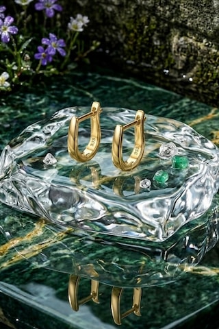 925 Ayar Gümüş Taşsız Minimal J Kadın Küpe 1,5 Cm Zarif Halka Küpe Gold