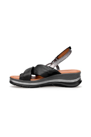 Elit Zeyn 8066 Kadın Hakiki Deri Dolgu Topuk Sandalet Siyah Siyah