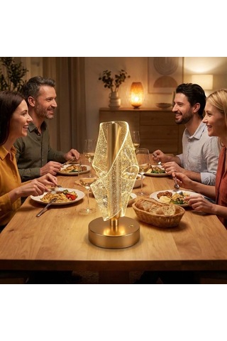 Masa Lambası Çapraz Kavisli Ters Kristal Simli Led Gövdeli Dokunmatik 3 Kademe Işık Ayarlı Şarj Edilebilir Dekor Amaçlı Lamba Gold . 30003906