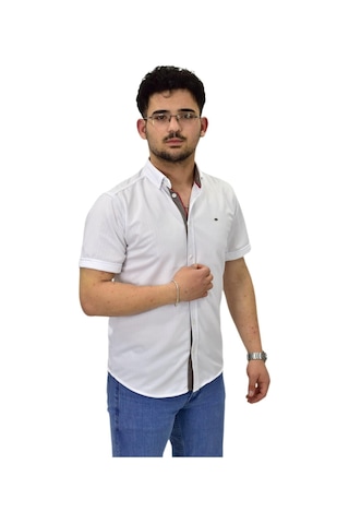 Erkek Spor Silim Fit Kısa Kol Gömlek Bgl-st04480 Beyaz