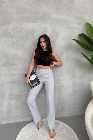 Kadın Gri Yüksek Bel Fitilli Bol Paça Günlük İnce Eşofman Altı Gri