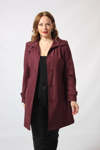 1671 Kolu Düğme Detaylı Uzun Kapişonlu Mürdüm Büyük Beden Kadın Ceket Mürdüm