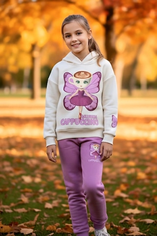 Koçak Kids 3 İplik Ballerina Cappucino Desenli Kız Çocuk Eşofman Takım Pembe