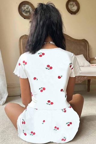 Merry See Örme Yumuşak Kısa Kol Kiraz Basklı Sortlu Pijama Takımı 001