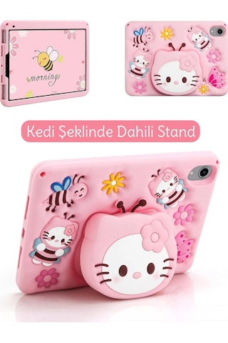 Apple Ipad 8. Ve 9. Nesil 10.2 Inç 2020 / 2021 Uyumlu Kedi Kılıf Standlı Eğlenceli Koruma Pudra