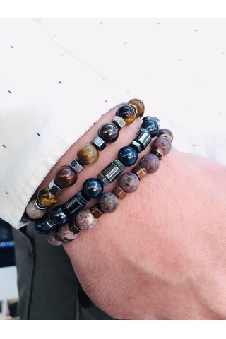 Nursaat Captiva Stell 3.Lü Set Doğaltaş Erkek Bileklik Seti N11.70197 Siyah