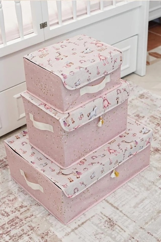 Tex Republic Baby Kapaklı Kutu - Bebek Odası Düzenleyici 30 X 22 X 15 Cm Pembe