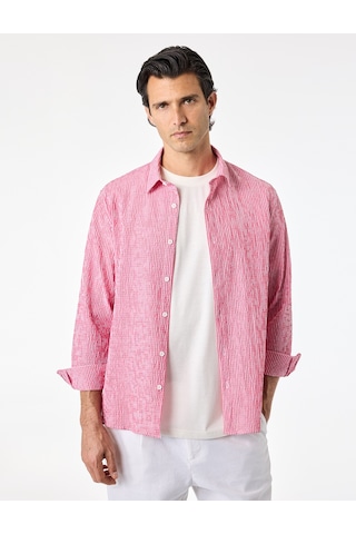Koton Klasik Yaka Çizgili Regular Fit Uzun Kollu Gömlek Pembe Çizgili 6sam60178hw