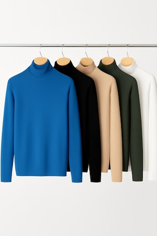 5 Li Paket Kadın Basic Tam Balıkçı Yaka Kazak Çok Renkli-4