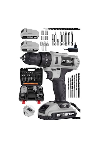 Steiner 56 V 5 Ah Çift Akülü Bakır Sargılı Darbeli Vidalama Matkap + 24 Parça Set Gri