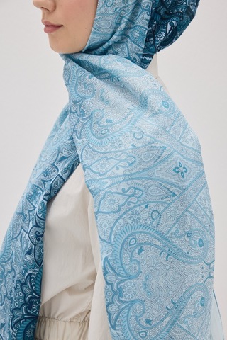 Mirsoy Scarf Eftelya Pamuk Etnik Desen Şal Mavi
