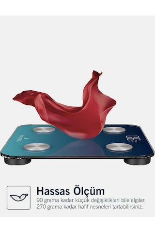 Nautica Bluetooth Vücut Analizli Yağ Kas Su Ölçer Hassas Akıllı Tartı Baskül Navy Mavi