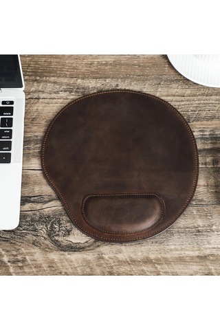 El Yapımı Crazy Horse Deri Kavisli Mouse Pad Rahat Bilek Desteği Oval Mouse Pad, Kaymaz Ve Dayanıklı, Çirkin El Dikişli