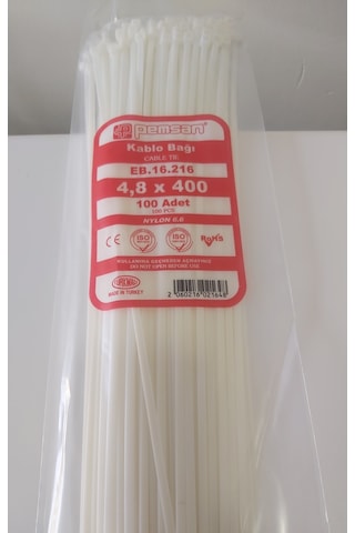 Pemsan 4.8X400 Plastik Cırt Kelepçe Kablo Bağı Beyaz 100'Lu Paket