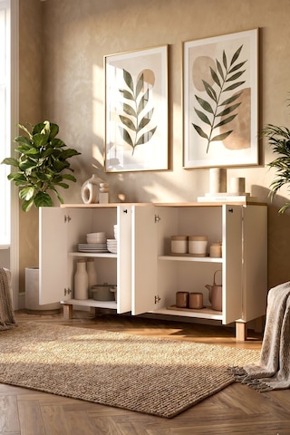 Nord Konsol 4 Kapaklı Ahşap Ayaklı 120cm Sepet-beyaz Nd2-sw Beyaz