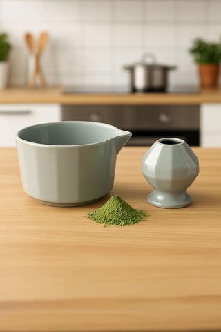 Seramik Chawan Matcha Çayı Köpürtme Kasesi Ve Whisk Matcha Tutucu Mt247 Yeşil