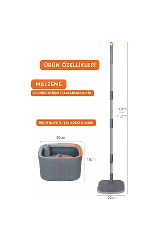 Temiz Ve Kirli Suyu Ayıran Mop Seti 360 Derece Döner Mikrofiber Mop Başlığı, Paspas Seti Otomatik
