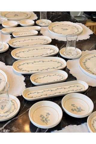 29 Parça Fleur Blue Porselen Kahvaltı Takımı -5441 Çok Renkli