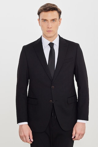 Erkek Sıyah Slim Fit Kırlangıç Yaka Beli Bağlamalı Yan Cepli Takım Elbise Siyah