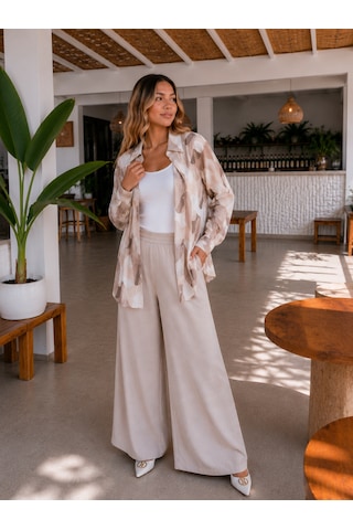 Esra Butik78 Çilek Keten Kumaş Desenli Gömlek & 0 Kol Basic Bady İkili Takım Yazlık Kadın Gömlek Kombini Yeşil